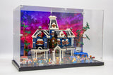 Display Case for LEGO Creel House 11370 | Stranger Things LEGO Display Case with UV Background | Acrylic Case with Metal/Wood Base