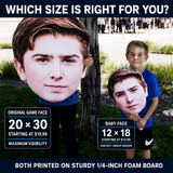 20 x 30 Original Game Face and 12 x 18 Baby Face cutout size comparison