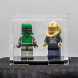 Front view of acrylic case for two LEGO minifigures